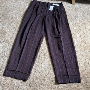 Vince Wide Leg Pants in Brown with Purple Pinstripes